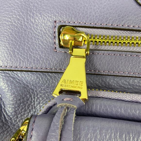 Aimee Kestenberg Leather Purple Double Strap Tote Gold Hardware Purse - Picture 14 of 16